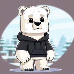 A cartoon polar bear wearing a black hoodie, animated in a Minecraft style