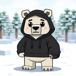 A cartoon polar bear wearing a black hoodie, animated in a Minecraft style