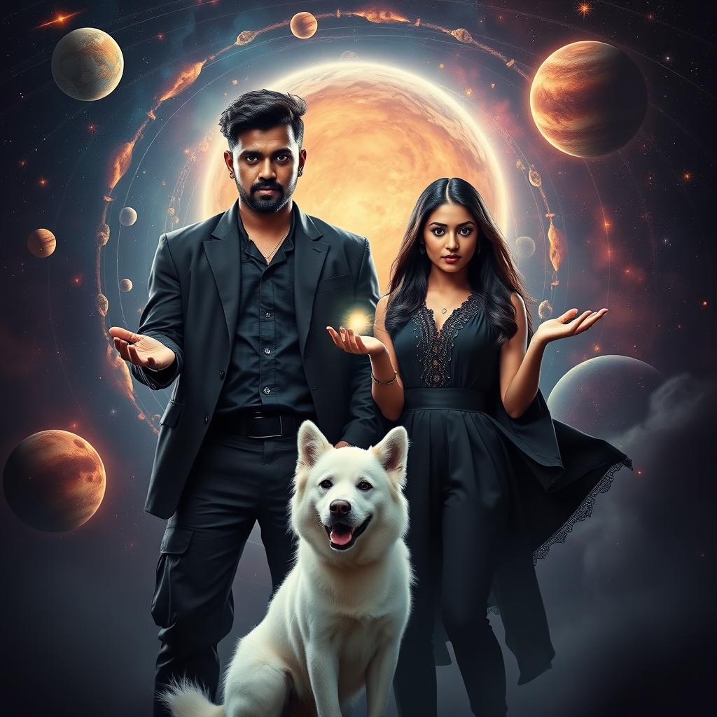 A cinematic film poster depicting a 27-year-old Indian man with a dark complexion and short hair, wearing a stylish black shrug and black cargo pants