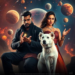 A cinematic film poster depicting a 27-year-old Indian man with a dark complexion and short hair, wearing a stylish black shrug and black cargo pants