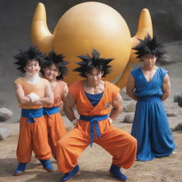 Amidst the Dragon Ball universe, the explorer encounters Goku and his companions, their quintessential attire and features brought to life vividly, creating an enchanting tableau of camaraderie.