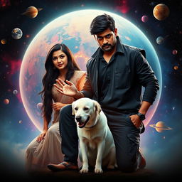 A cinematic film poster featuring a 27-year-old Indian man with a dark face and short hair, wearing a stylish black shrug and black cargo pants