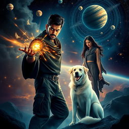 A cinematic fantasy film poster featuring a 27-year-old Indian man with dark skin and short hair, wearing a black shrug and black cargo pants, engaged in performing black magic