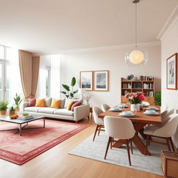 A beautifully decorated living and dining room combined in an open-plan design