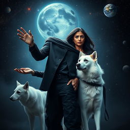 A cinematic magical fantasy film poster featuring a 27-year-old Indian man with a dark complexion and short hair, wearing a stylish black shrug and black cargo pants, performing black magic