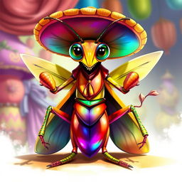 A vibrant and colorful illustration of a male insect humanoid character