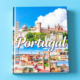 A stunning book cover featuring a collage of 158 iconic cities in Portugal, showcasing picturesque landscapes, historic architecture, vibrant street scenes, and cultural elements