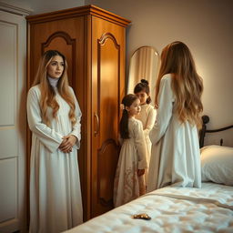 A warm and cozy scene inside a room featuring a mother and her daughter and son