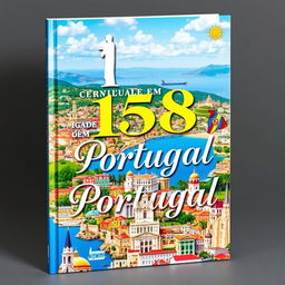 A stunning book cover featuring a beautiful and realistic collage of 158 iconic cities in Portugal