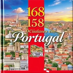 A stunning book cover featuring a beautiful and realistic collage of 158 iconic cities in Portugal