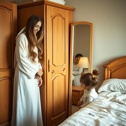 A heartwarming scene of a mother with her daughter and son in a cozy room