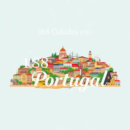 Uma capa de livro impressionante apresentando uma colagem bonita e realista de 158 cidades icônicas de Portugal