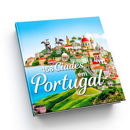 Uma capa de livro deslumbrante apresentando uma colagem realista de 158 cidades de Portugal