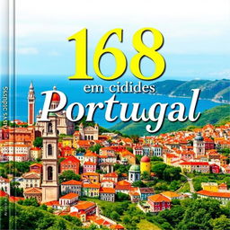 Uma capa de livro deslumbrante apresentando uma colagem realista de 158 cidades de Portugal