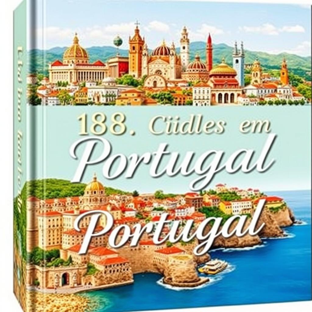 Uma capa de livro deslumbrante apresentando uma colagem realista de 158 cidades de Portugal