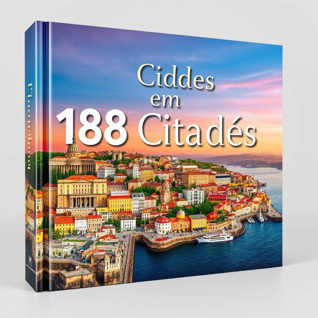 Uma grande capa de livro deslumbrante apresentando uma colagem realista de 158 cidades de Portugal