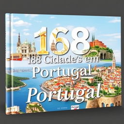 Uma grande capa de livro deslumbrante apresentando uma colagem realista de 158 cidades de Portugal