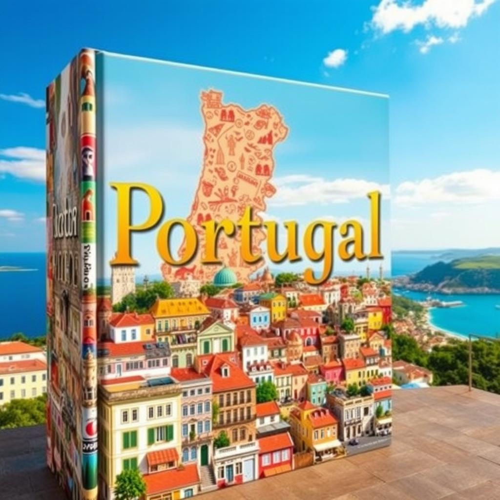 A large and visually stunning book cover featuring a collage of 158 picturesque cities in Portugal