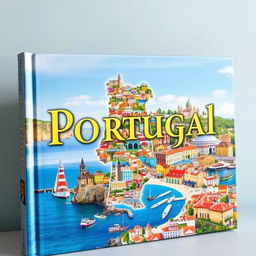 A large and visually stunning book cover featuring a collage of 158 picturesque cities in Portugal