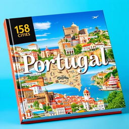 A large and visually stunning book cover featuring a collage of 158 picturesque cities in Portugal