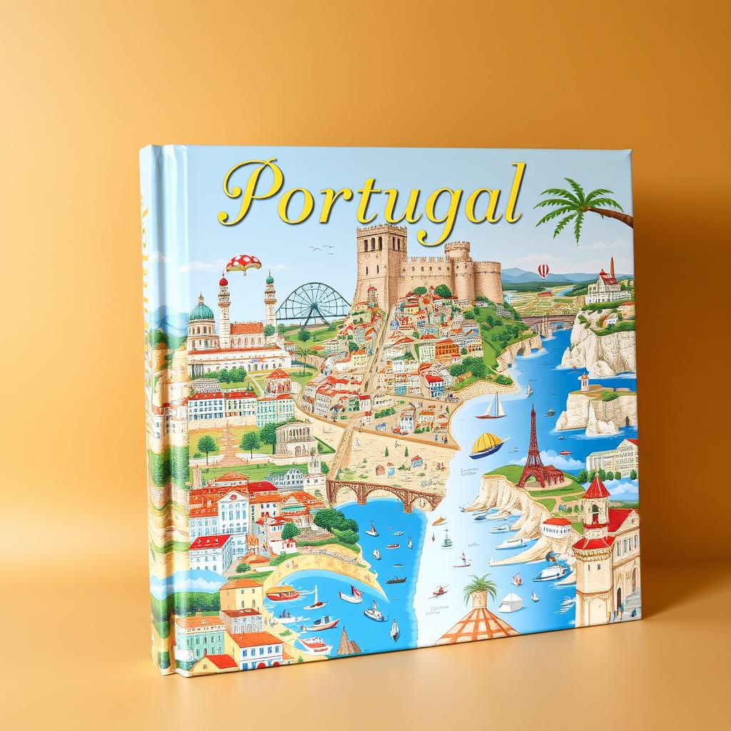 A large and visually striking book cover depicting a beautiful collage of 158 real cities in Portugal