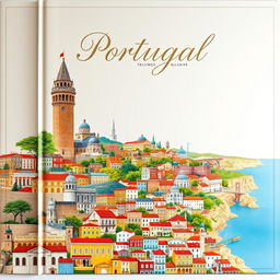 A large and visually striking book cover depicting a beautiful collage of 158 real cities in Portugal