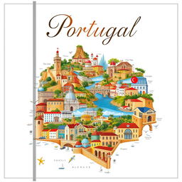 A large and visually striking book cover depicting a beautiful collage of 158 real cities in Portugal