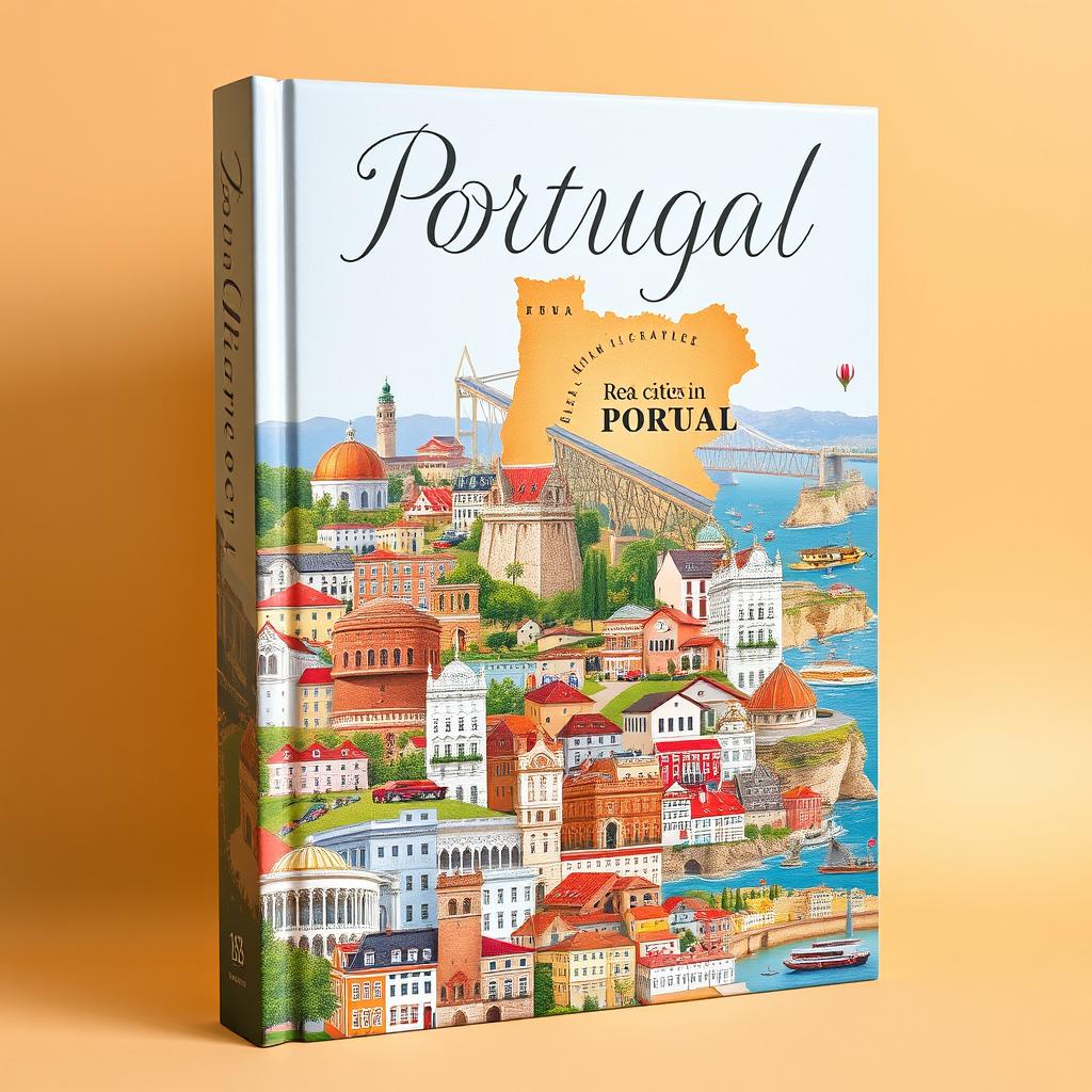 A large and visually striking book cover depicting a beautiful collage of 158 real cities in Portugal