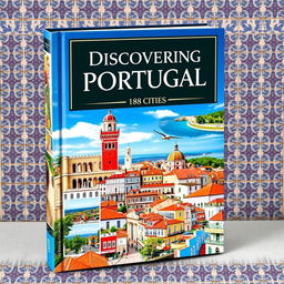 A stunning book cover featuring 158 beautiful cities in Portugal, showcasing iconic landmarks and scenic views