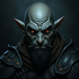 A hobgoblin character portrayed with dark grey skin and a bald head