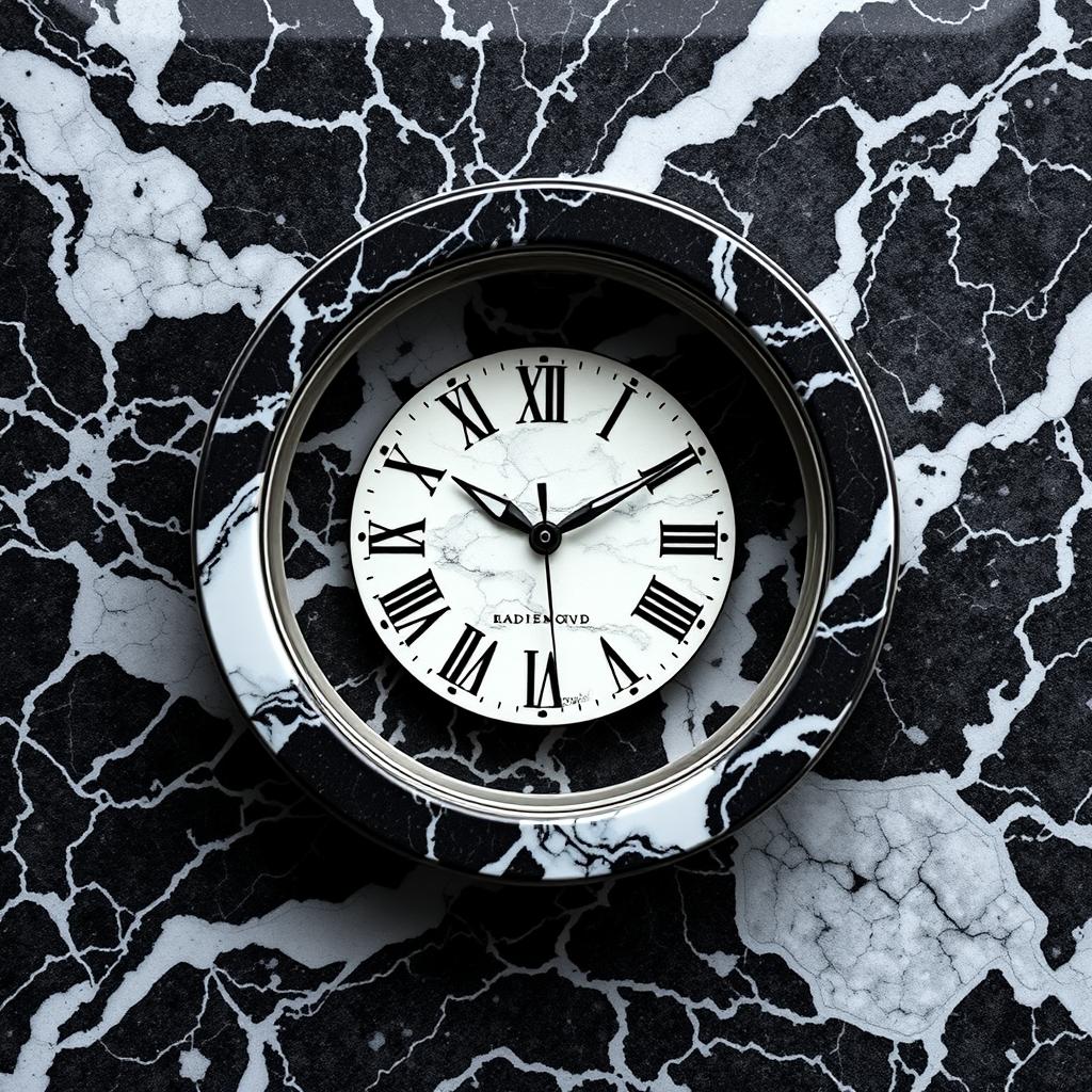 A watch casing made of high-quality black marble with intricate white veining patterns