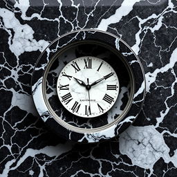 A watch casing made of high-quality black marble with intricate white veining patterns