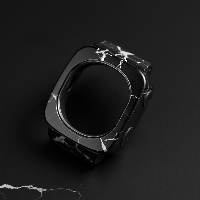 A watch casing made of striking black marble, showcasing its smooth finish and rich texture