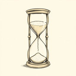 A delicate hourglass symbolizing the passage of time and reflection on life, illustrated with fine lines as if drawn by hand