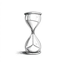 A delicate hourglass symbolizing the passage of time and reflection on life, illustrated with fine lines as if drawn by hand in black and white