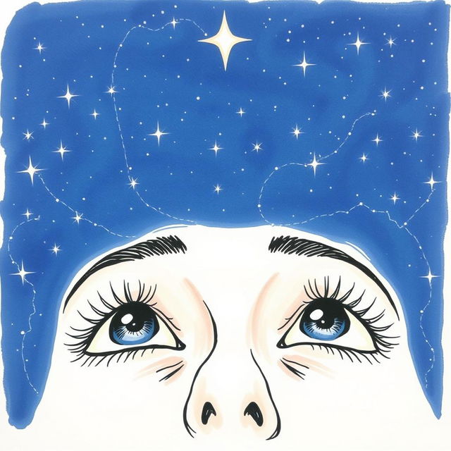 A hand-drawn illustration featuring a pair of eyes gazing up at a starry sky, capturing the depth and inspiration brought by a special person