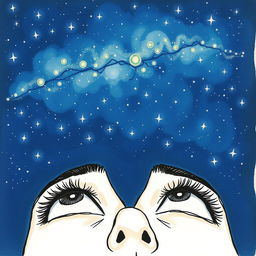 A hand-drawn illustration featuring a pair of eyes gazing up at a starry sky, capturing the depth and inspiration brought by a special person