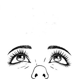 A black and white hand-drawn illustration featuring a pair of eyes gazing up at a starry sky, created with fine and simple lines