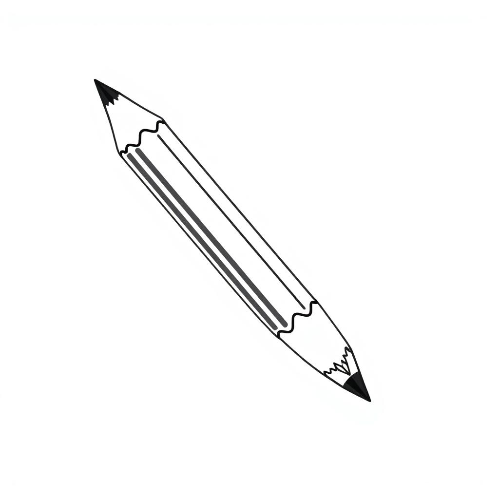 A black and white illustration featuring a simple yet elegant depiction of a pencil with an eraser, designed with fine lines