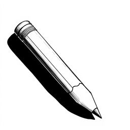 A black and white illustration featuring a simple yet elegant depiction of a pencil with an eraser, designed with fine lines