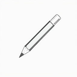 A black and white illustration featuring a simple yet elegant depiction of a pencil with an eraser, designed with fine lines