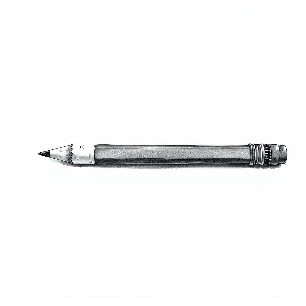 A poetic black and white illustration featuring a pencil with an eraser, designed with fine and simple lines