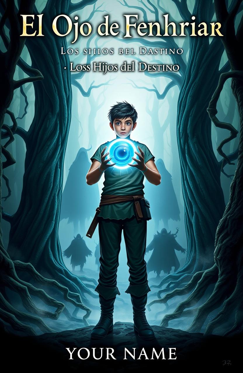 A fantasy book cover featuring a young male protagonist named Benerofonte standing in a mystical forest