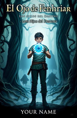 A fantasy book cover featuring a young male protagonist named Benerofonte standing in a mystical forest