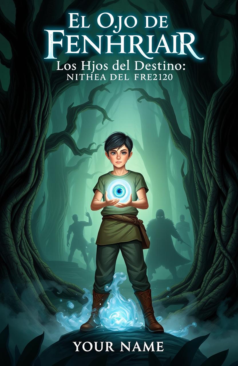 A fantasy book cover featuring a young male protagonist named Benerofonte standing in a mystical forest