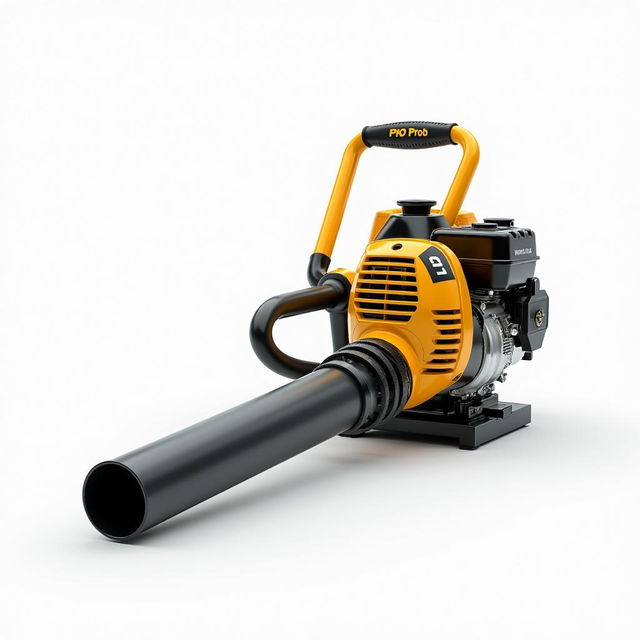 A high-definition image of a gasoline blower featuring a striking design in golden and black colors