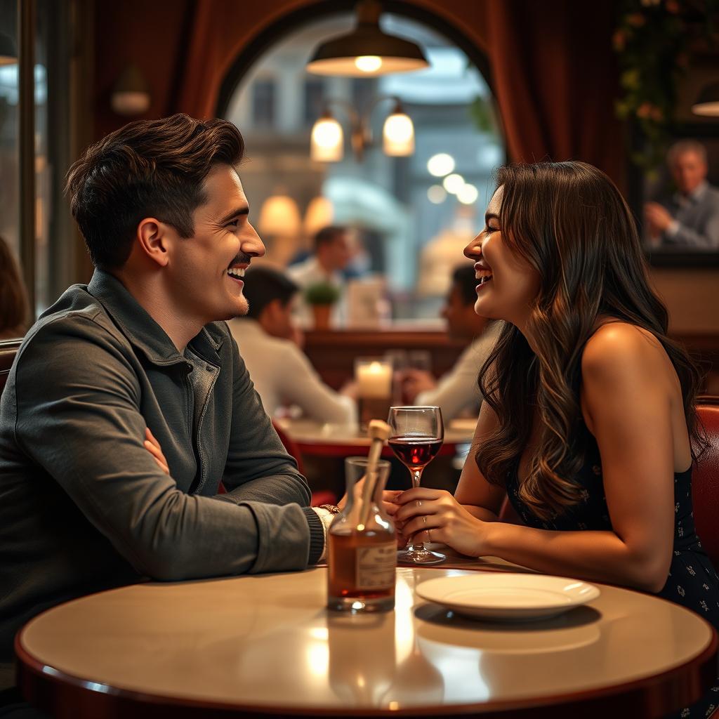 A covert romantic encounter between a man and his best friend's girlfriend during a double date, characterized by a playful and flirtatious interaction