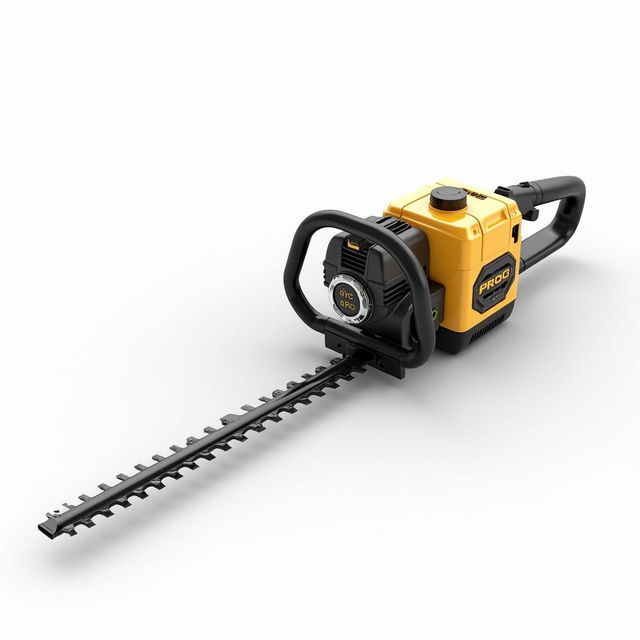 A sleek gasoline hedge trimmer featuring an attractive golden and black design, with the word 'PROG' clearly visible on the motor