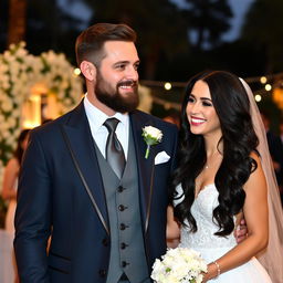 A wedding scene featuring Captain America with a well-groomed beard, dressed in a classic suit adorned with his iconic star emblem