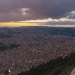 A beautiful sunset viewed from a mountain angle overlooking the city of Cuenca in Ecuador in 8k resolution